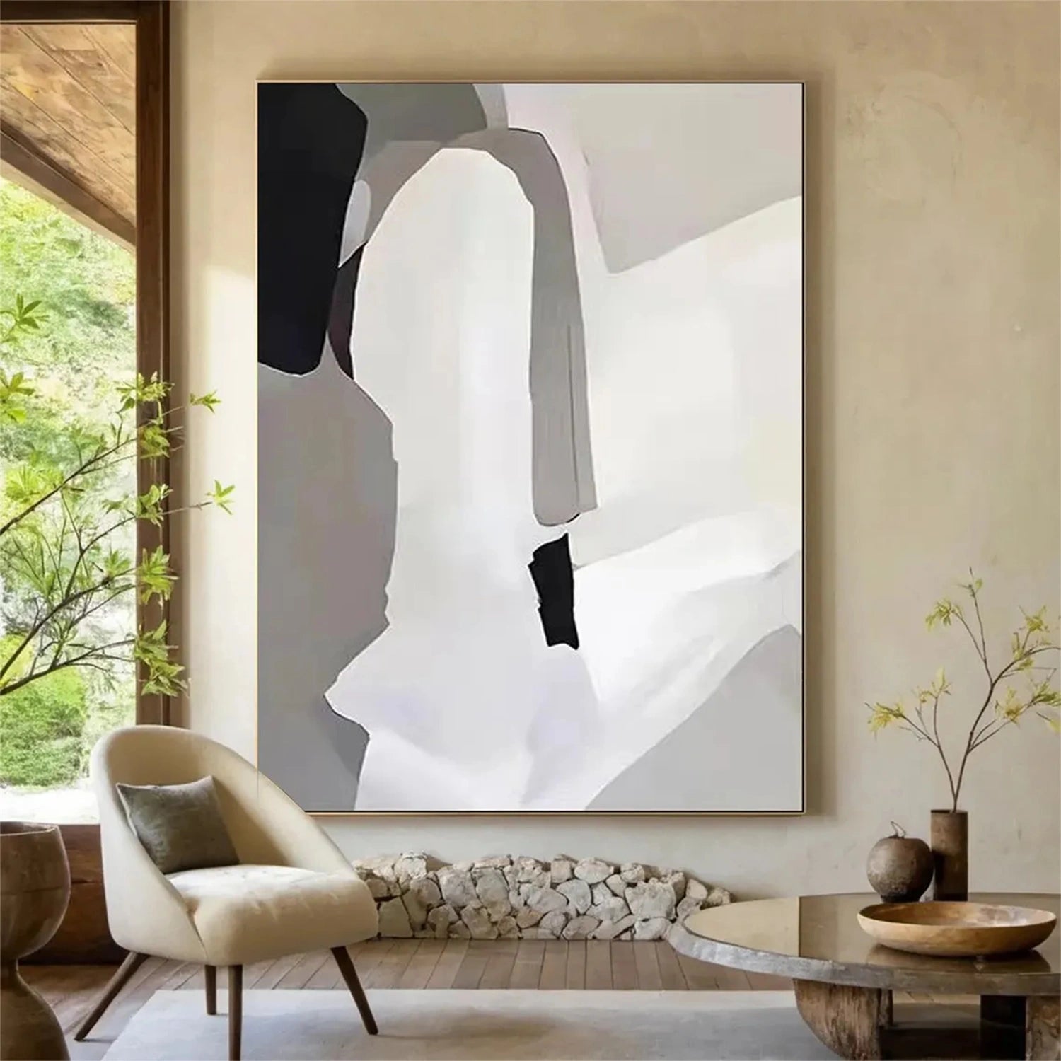 Abstract Tranquility Art Painting - Modern Canvas Wall Decor for Living Room, Bedroom & Office - Serene Blue & White Contemporary Artwork #WS233