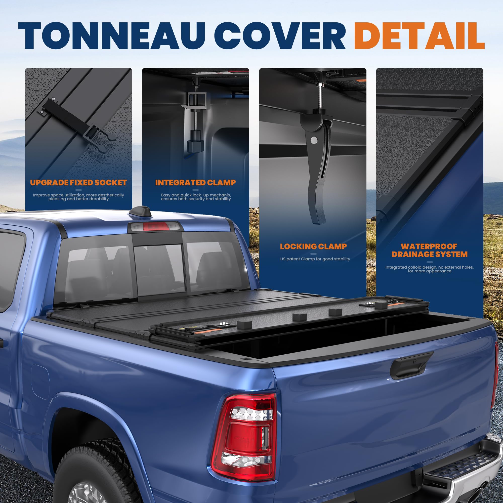 Quad Fold Hard Tonneau Cover for 2009-2025 Dodge Ram 1500 (Incl. Classic & New) | 5.6ft Aluminum Truck Bed Cover | Fleetside Compatible | w/o Ram Box | Weatherproof & Secure Cargo Protection | Perfect for Camping, Work & Outdoor Adventures
