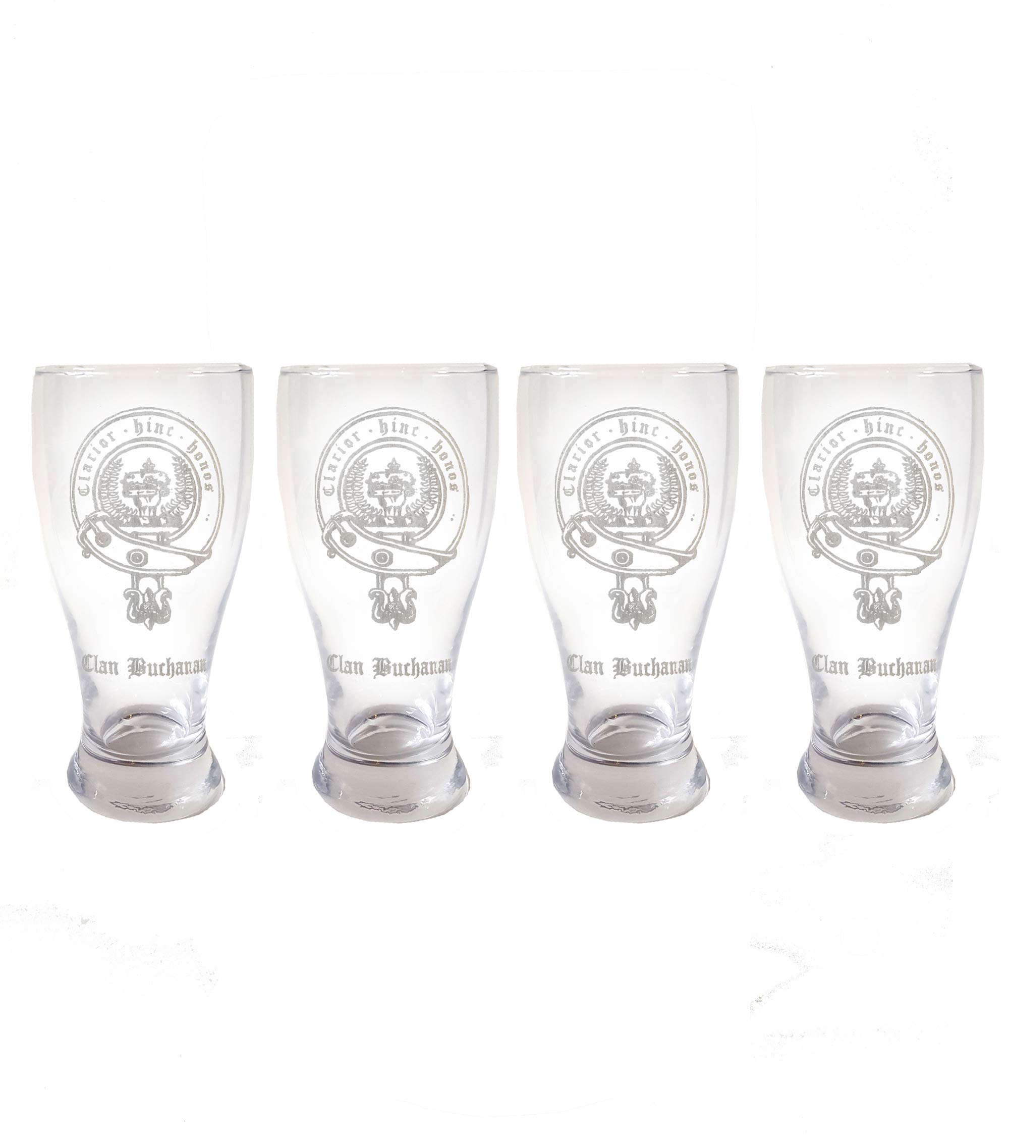 Clan Buchanan Scottish Crest Pint Glass Set of 4 - Personalized Engraved Family Crest Pub Beer Glasses for St. Patrick's Day, Scottish Weddings & Home Bar Decor
