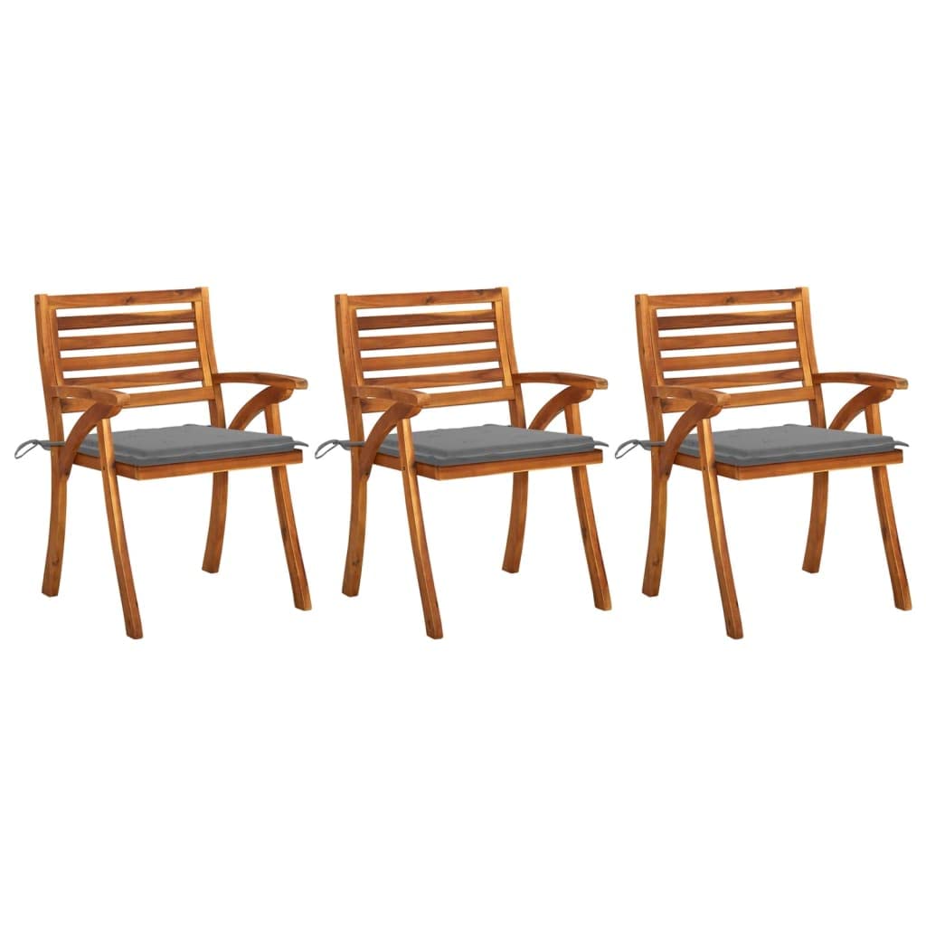 Stylish Acacia Wood Dining Chairs Set of 3 with Cushions - Modern Bistro Cafe Side Chairs for Kitchen, Patio, Restaurant & Outdoor Dining - Perfect for Home Decor, Garden Parties & Al Fresco Meals