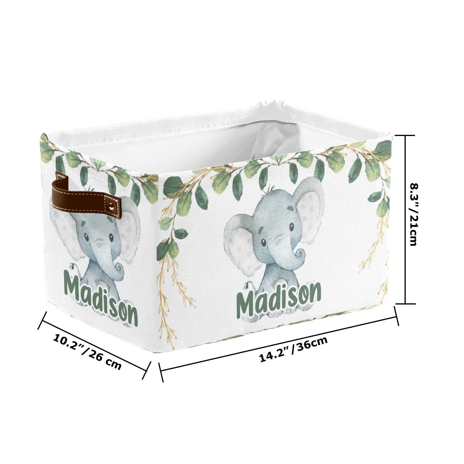 Deven Elegant Greenery Elephant Personalized Storage Basket - Large Woven Organizer Bin with Handle for Shelves, Closet, Bathroom, Nursery & Home Decor (1 Pack) - Perfect for Toys, Blankets & Home Organization