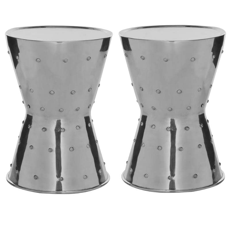 Silver Aluminum Rivet Stool Set of 2 - Modern Bar Stools for Kitchen Island, Breakfast Nook & Outdoor Patio - Durable Home Square Stools with Industrial Design