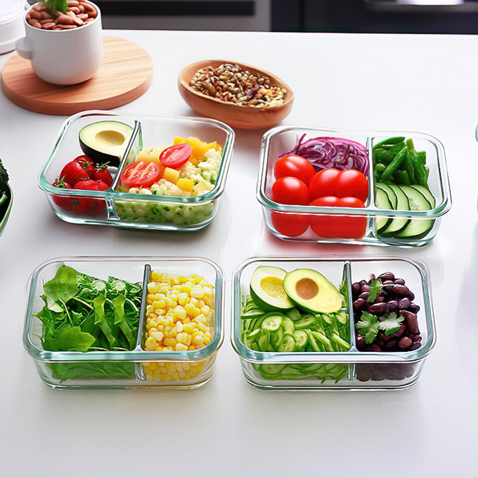 10-Pack 30 Oz Glass Meal Prep Containers with Lids – 2-Compartment Airtight Bento Lunch Boxes, Microwave & Oven Safe, Freezer & Dishwasher Friendly – Perfect for Healthy Meal Prepping, Office Lunches & Food Storage