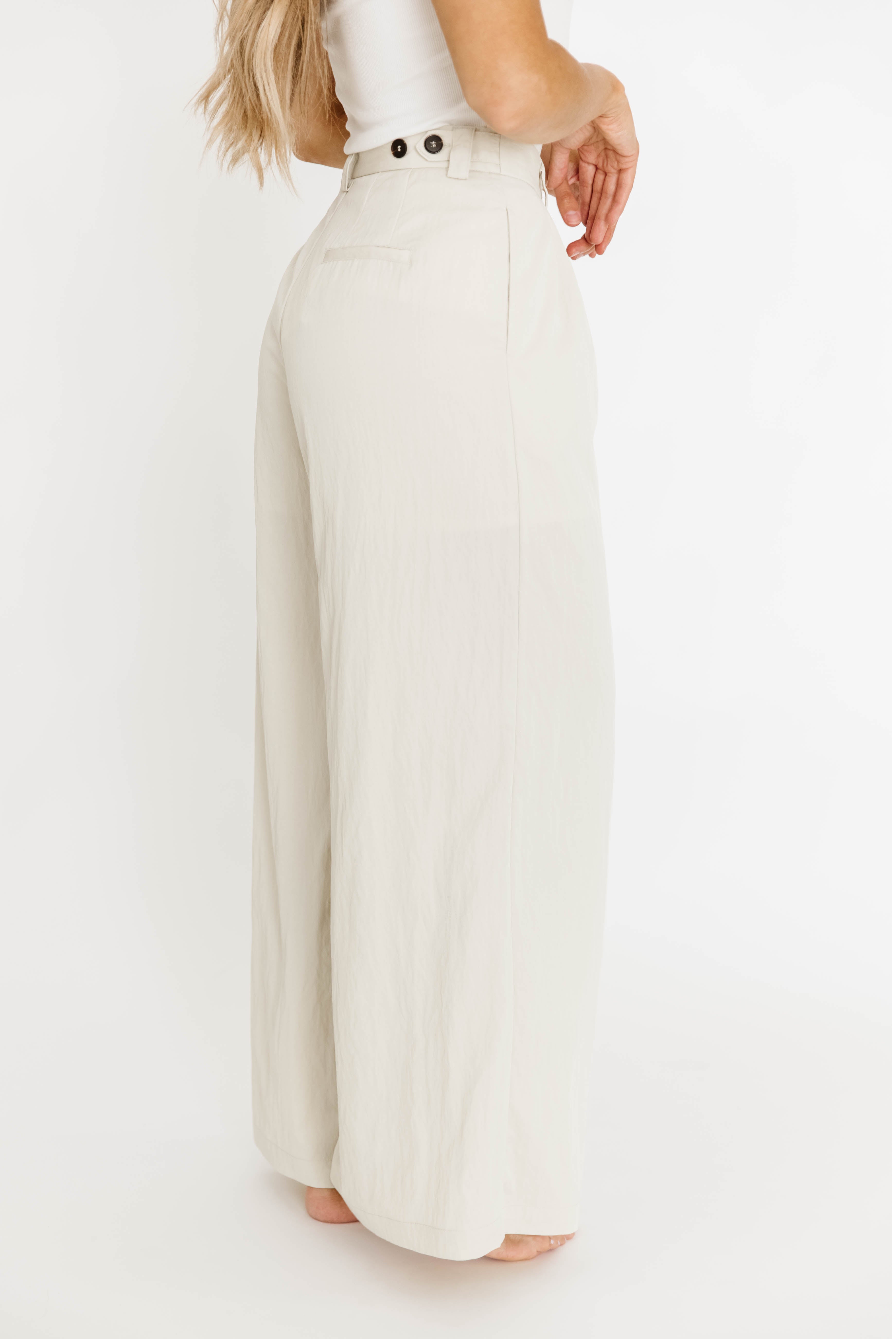 Ria Lightweight High Rise Pleated Wide Leg Pants for Women - Oatmeal White Casual Trousers | Perfect for Office, Travel & Everyday Wear