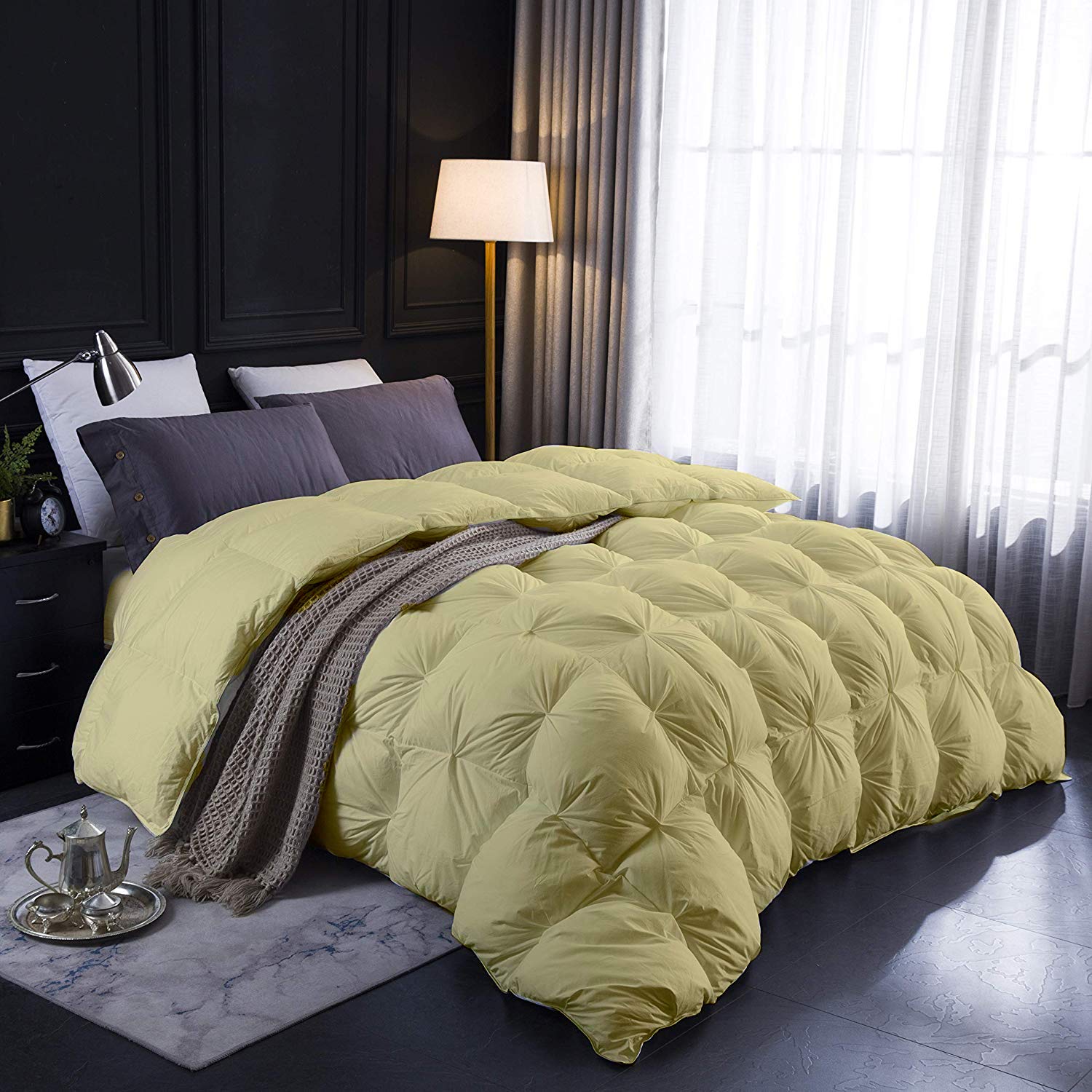 Premium 1000 Thread Count King Size Down Alternative Comforter Set - 102x90 Inches 700 GSM Hypoallergenic Pinch Pleated Design with 2 Pillow Shams | 100% Egyptian Cotton All-Season Luxury Bedding for Master Bedroom & Guest Room
