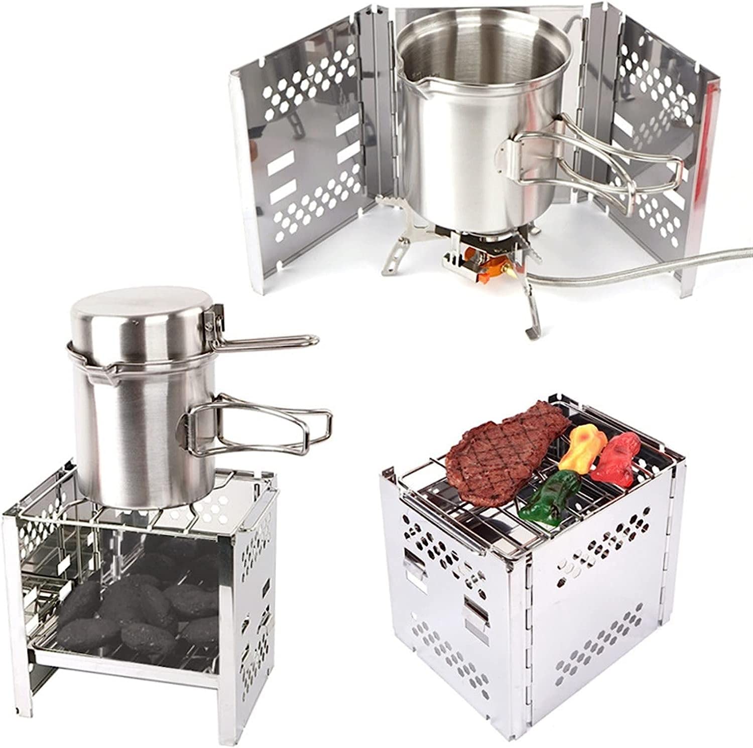 Portable Stainless Steel Gas Grill with Non-Stick Surface - Folding BBQ Stove for Outdoor Camping, Picnics & Backyard Barbecues | Perfect for Tailgating, Beach Parties & RV Trips