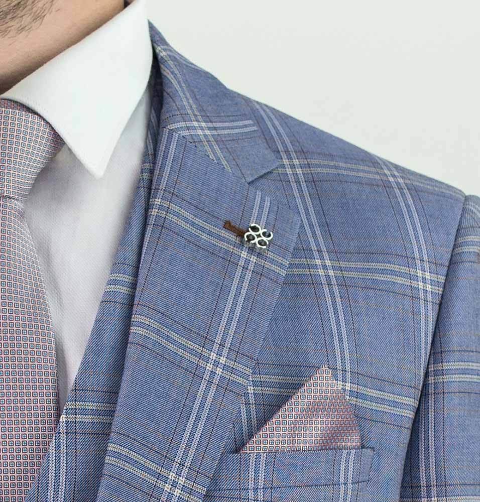 Cavani Galante Men's Blue Check Slim Fit Prom Suit - Formal Wedding, Dinner Party & Special Occasion Outfit