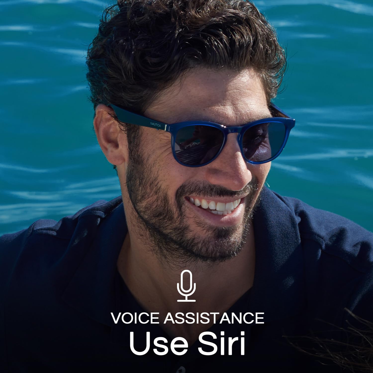 Nautica Tailwind Smart Sunglasses for Men & Women - Wireless Bluetooth Glasses with Open Ear Speakers, Built-in Mic & Polarized UV400 Lenses - Solid Navy Blue (Wide Fit) - Perfect for Running, Cycling & Outdoor Activities