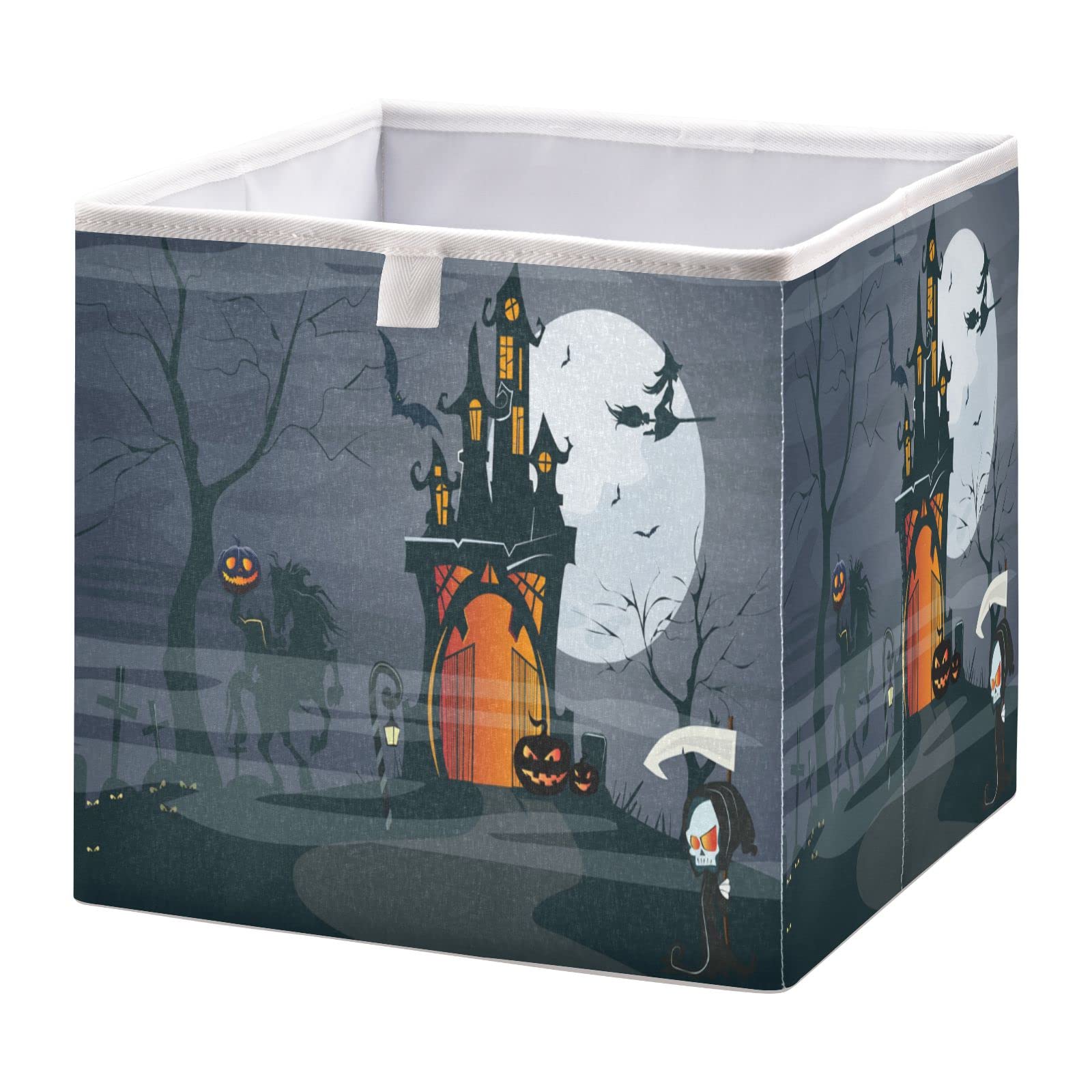 Haunted House Halloween Storage Baskets - Foldable Collapsible Storage Box Organizer for Shelves, Pantry, Bathroom & Nursery (16 x 11 Inch) - Perfect for Toys, Baby Clothes & Home Organization