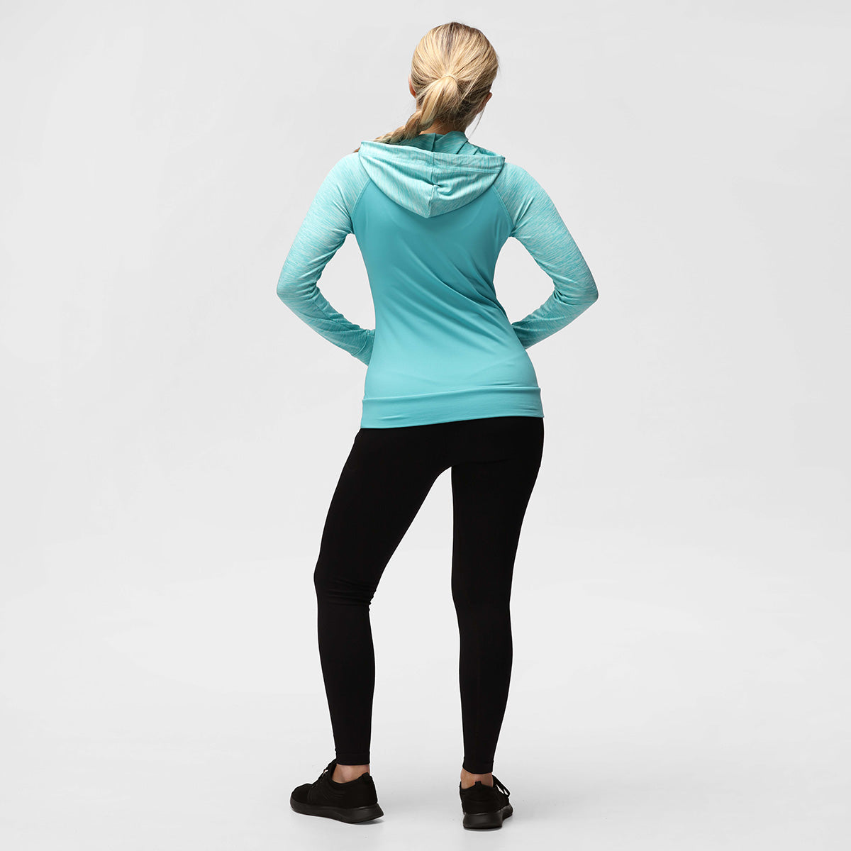 TKB Women's Turquoise Melange Zip-Up Hoodie | Stylish Casual Pullover for Everyday Wear & Outdoor Activities