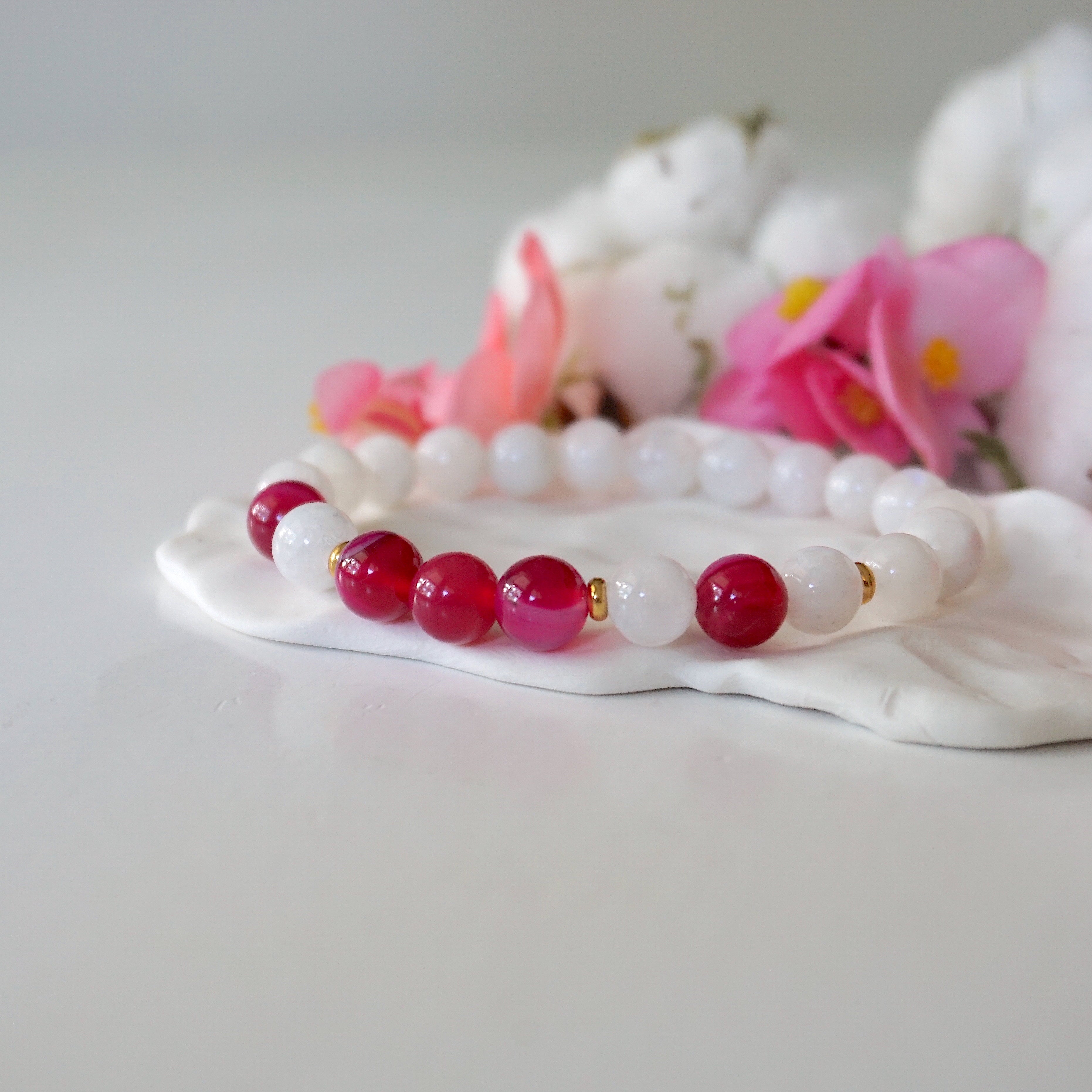 Pink Agate Healing Crystal Mala Bracelet - Natural Stone Beads for Meditation, Yoga & Spiritual Balance | Handmade Adjustable Buddhist Prayer Beads