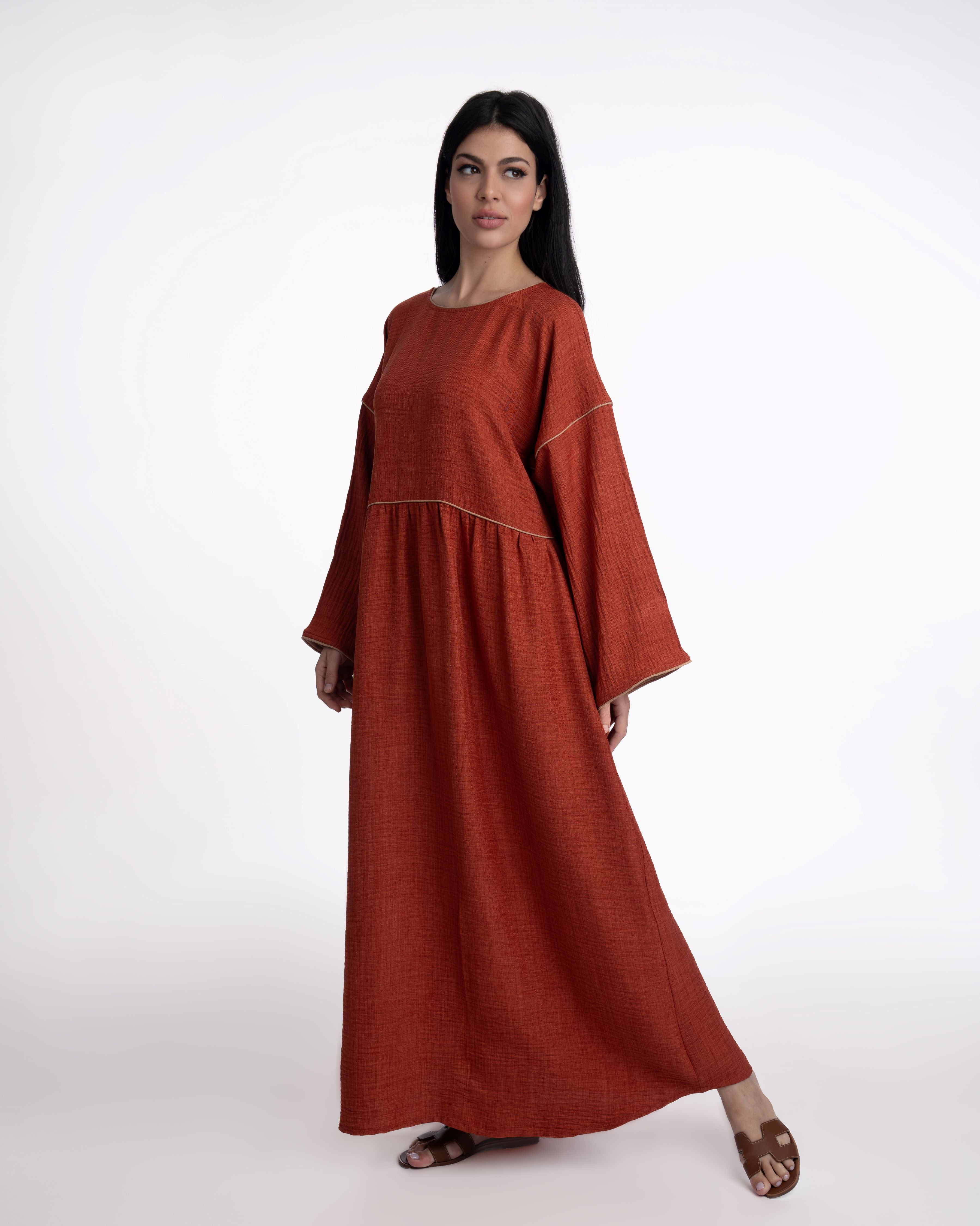 Marwa Linen Kaftan for Women - Elegant Boho Maxi Dress with Pockets - Perfect for Beach, Vacation & Summer Outfits