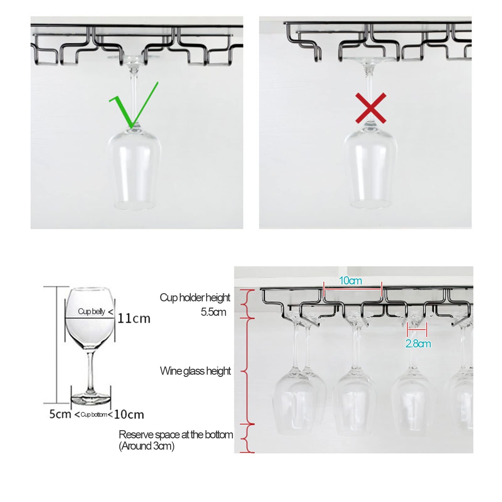 Under Cabinet Wine Glass Rack - Stemware Holder & Storage Hanger for Bar, Kitchen - Space-Saving 80x18x5.5cm - Perfect for Displaying and Organizing Wine Glasses in Home Bars, Restaurants, and Kitchen Decor