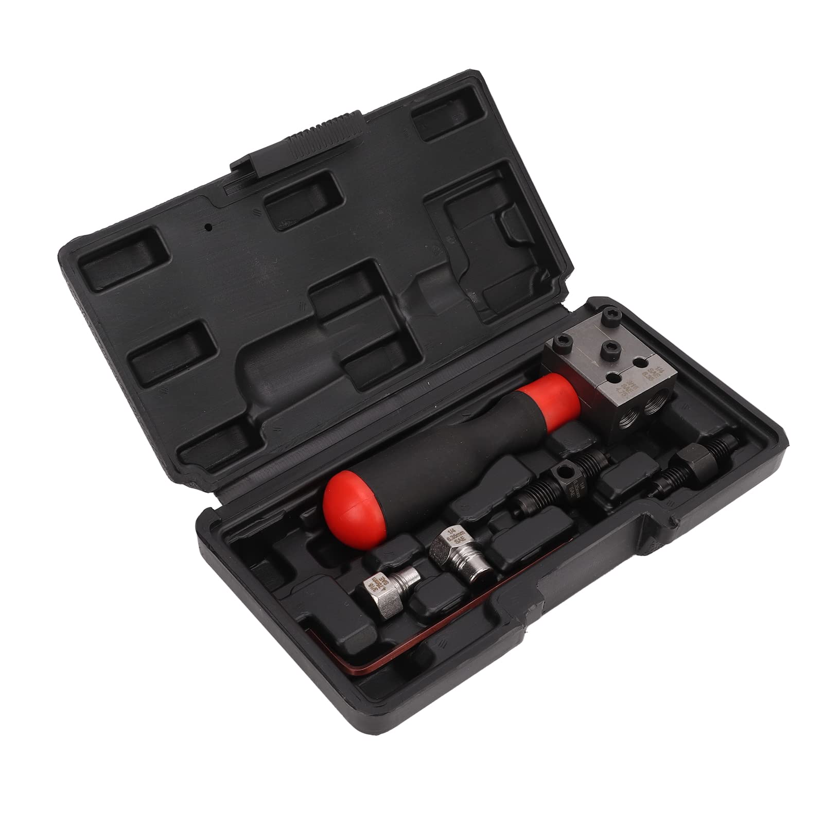 Professional Single & Double Flaring Tool Kit - Universal 3/16in & 1/4in Brake Line Flaring Tool with Hex Wrench & Carry Case - Perfect for Car Repair, Brake Line Maintenance & DIY Automotive Projects - Ideal for Mechanics, Auto Shops & Home Garage Use