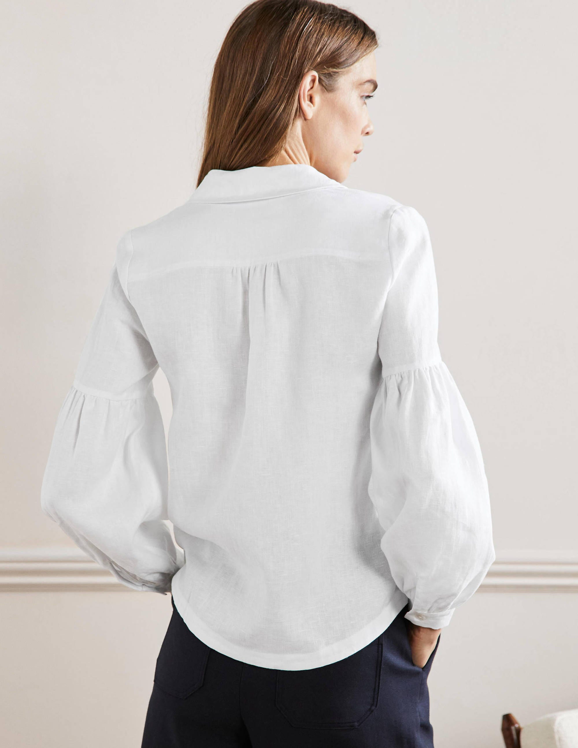 Anna Women's Linen Blouse Shirt - Breathable White Summer Top for Casual Wear, Office & Vacation Outfits