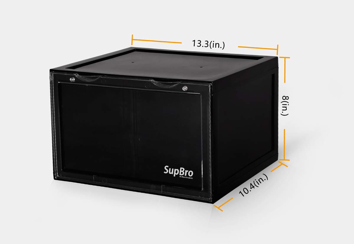 SupBro 8-Pack Black Foldable Stackable Shoe Storage Box with Clear Side Door - Plastic Sneaker Display Organizer for Easy Access & Space Saving - Perfect for Closet, Bedroom, or Sneaker Collection Organization