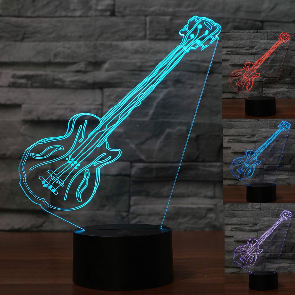3D Electric Guitar LED Night Light with Touch Switch - 7 Color Changing Optical Illusion Lamp for Desk, Table Decor | Perfect for Bedroom, Kids Room, Christmas Gift, Birthday Present & Home Decoration