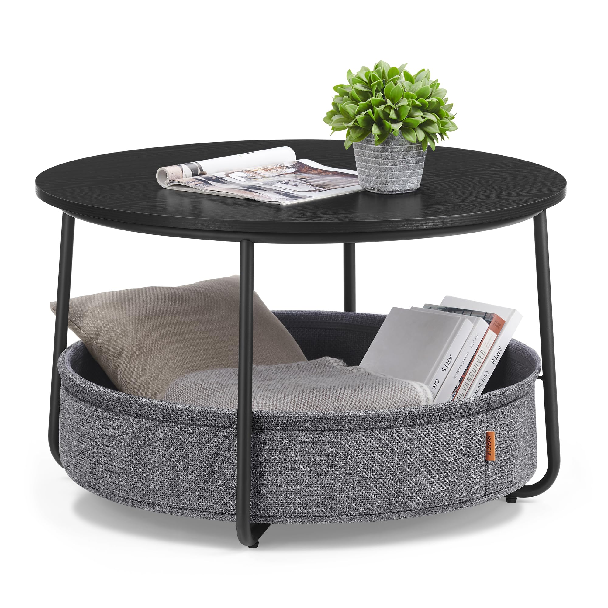 VASAGLE Round Coffee Table with Storage, Metal Frame - for Living Room & Home Decor