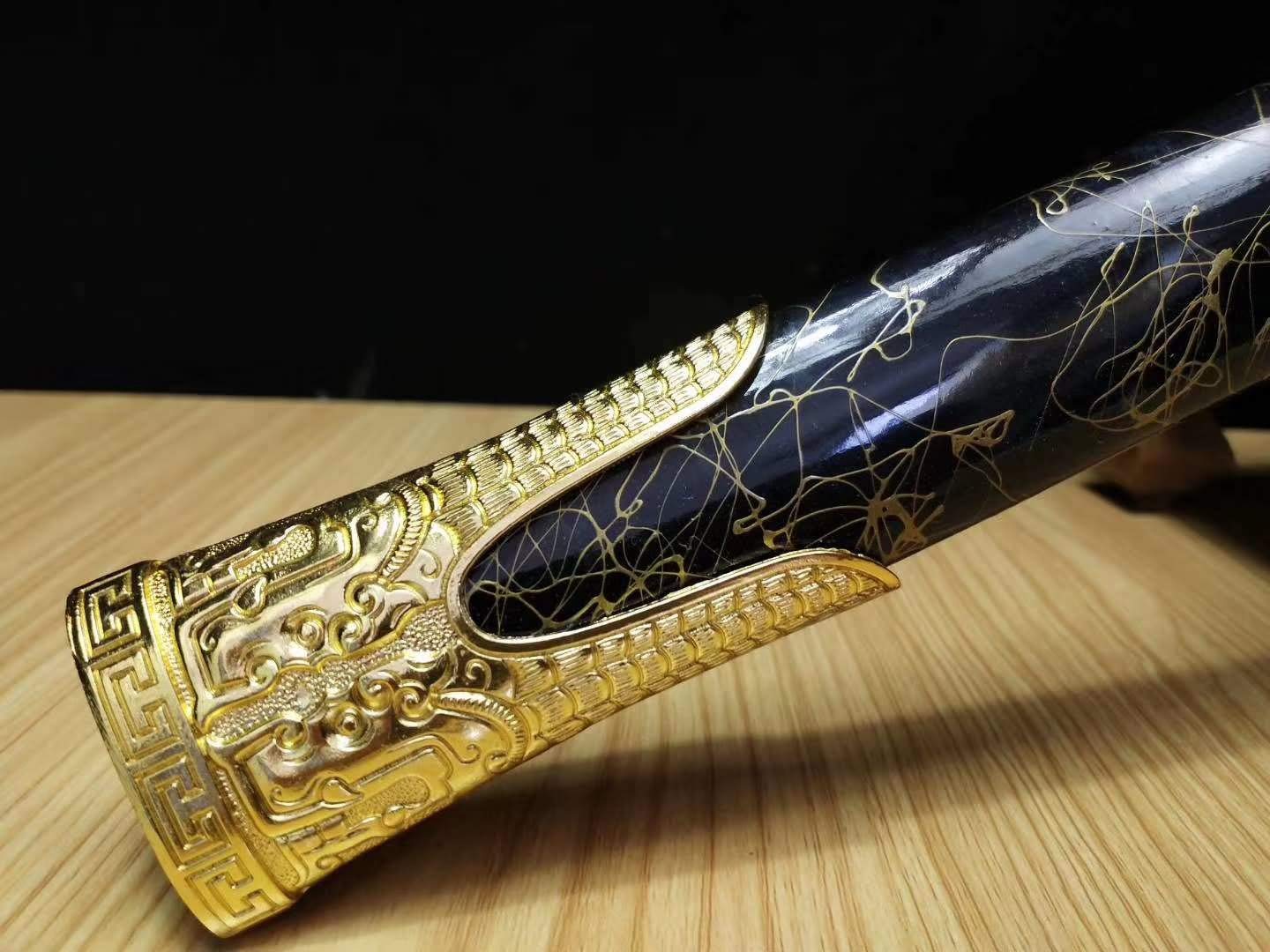 Premium Chinese Han Sword - Medium Carbon Steel Etched Blade with Alloy Fittings - Authentic Kung Fu Weapon & Collector's Gift for Martial Arts Enthusiasts, Historical Reenactments, and Home Decor Display