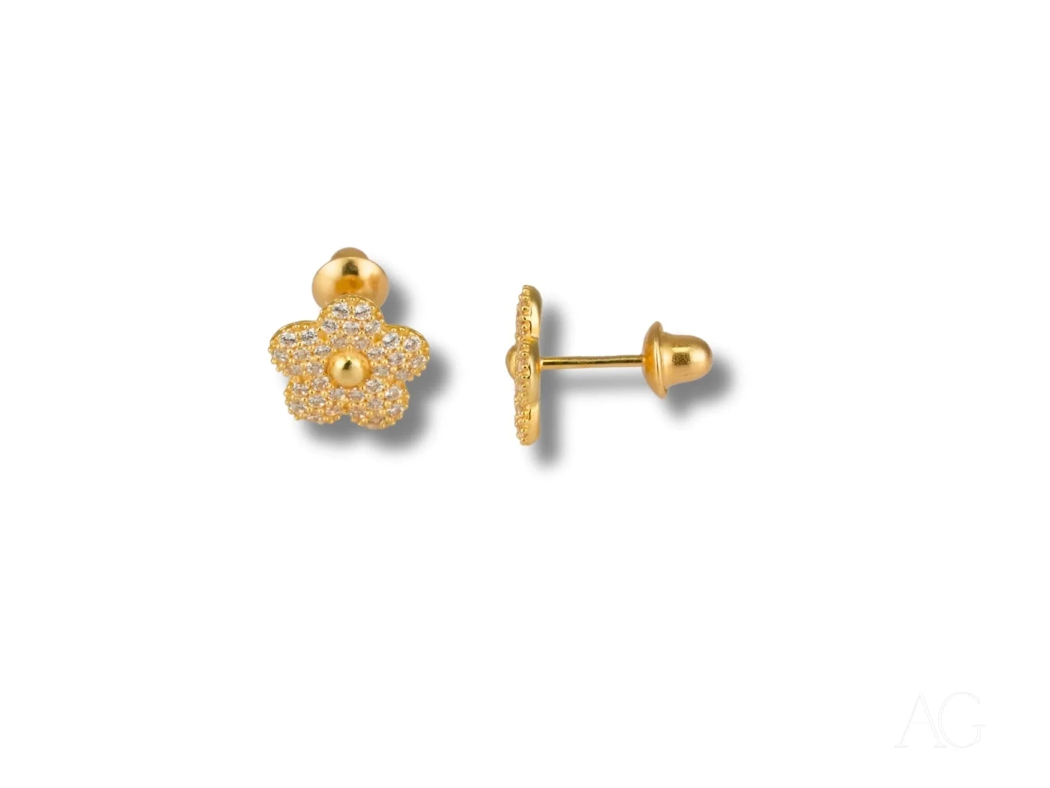18K Gold CZ Flower Earrings for Women - Elegant Blossom Sparkle Dangle Earrings - Perfect Gift for Birthday, Anniversary & Wedding Jewelry