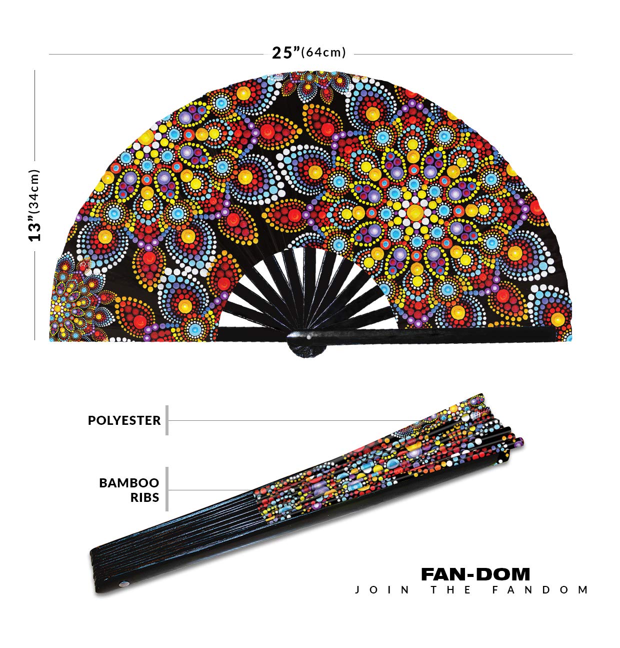 Bohemian Mandala Dot Hand Fan - Handmade Tapestry Pattern Foldable UV Glow Fan for Yoga, Meditation, Festivals & Home Decor (Style 7)