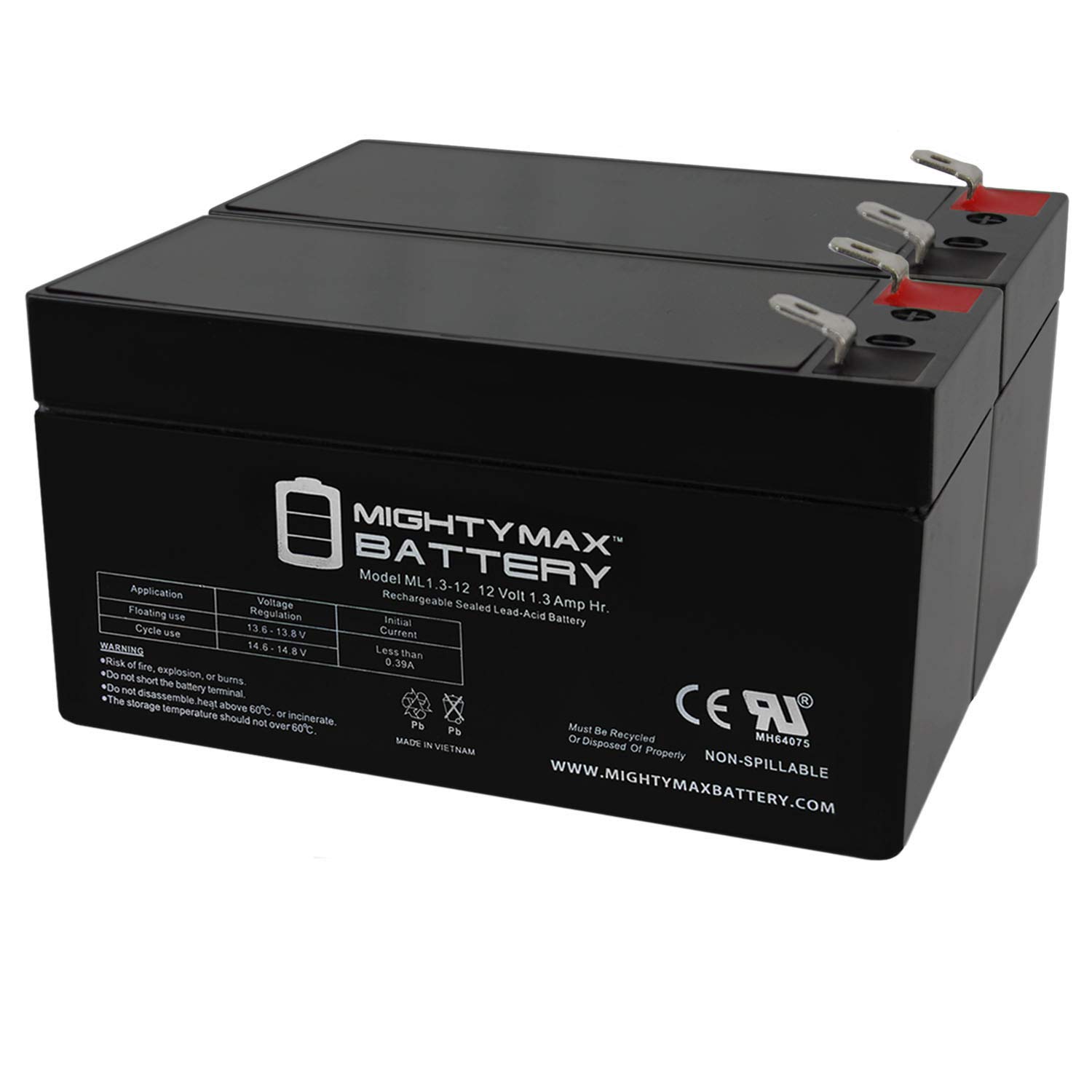 Mighty Max 12V 1.3Ah Rechargeable Battery - 2 Pack Replacement for Technacell EP121226 - Perfect for Power Tools, Emergency Lights & Security Systems