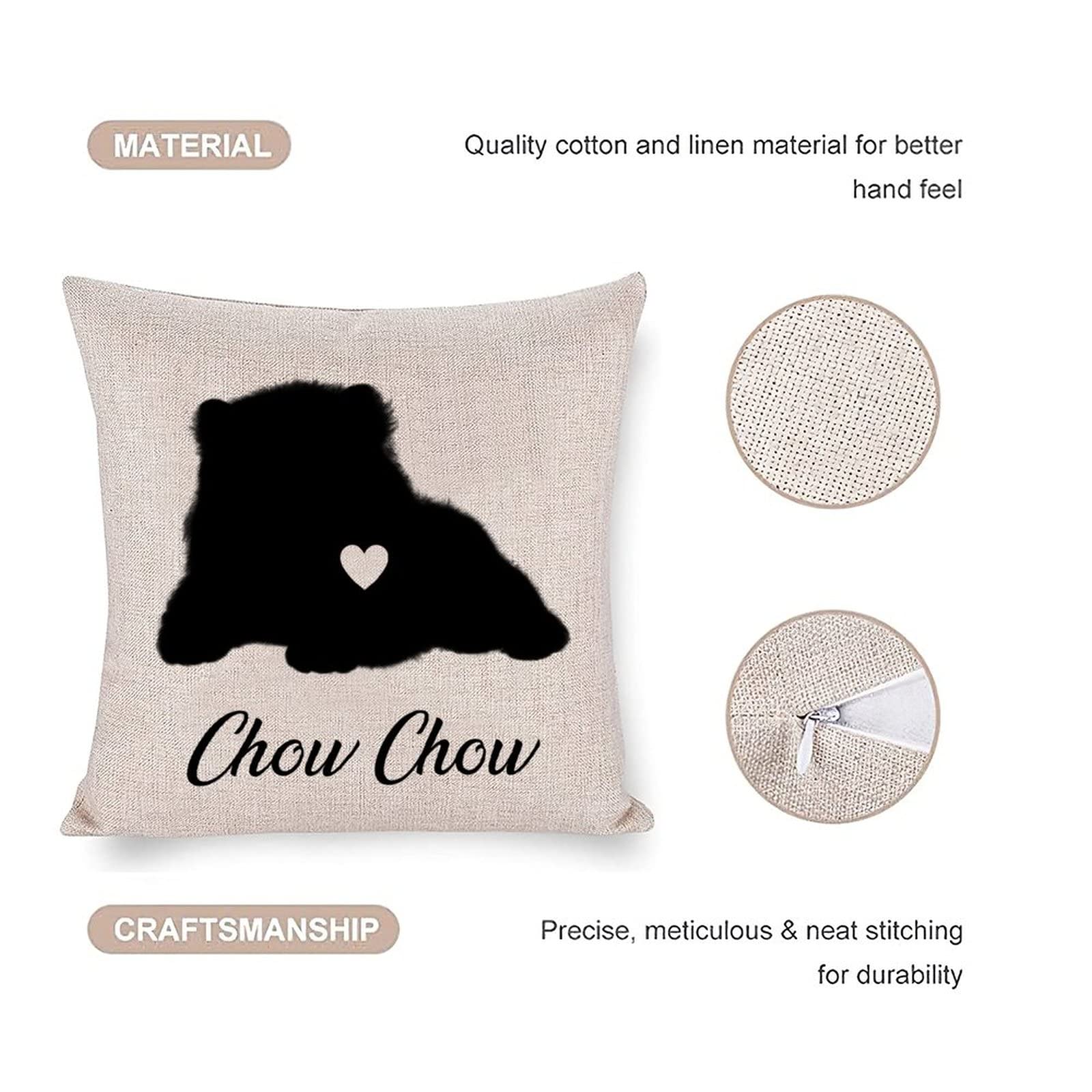 Funlucy Chow Chow Dog Throw Pillow Cover 16x16 Inches - Decorative Pet Pillow Case for Sofa, Couch, Bed & Car - Soft Cushion Cover for Home Decor & Gifts
