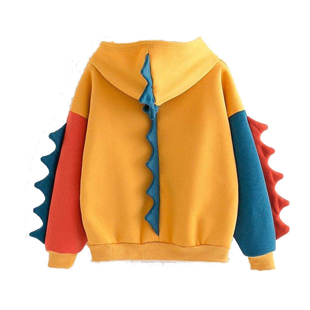 Mikilon Anime Dinosaur Hoodie - Women's Oversized Cosplay Sweatshirt with Long Sleeves | Yellow Kawaii Dinosaur Print Top | Perfect for Halloween Costume, Comic Con & Casual Wear