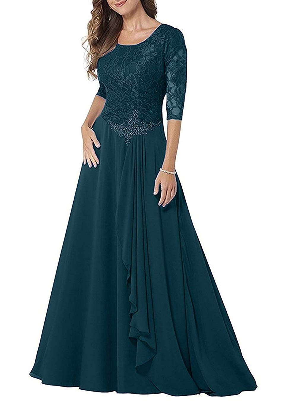 Elegant Long Sleeve Lace Mother of The Bride Dresses - Chiffon Formal Evening Gowns for Wedding Guest & Special Occasions | Perfect for Weddings, Galas, and Black Tie Events