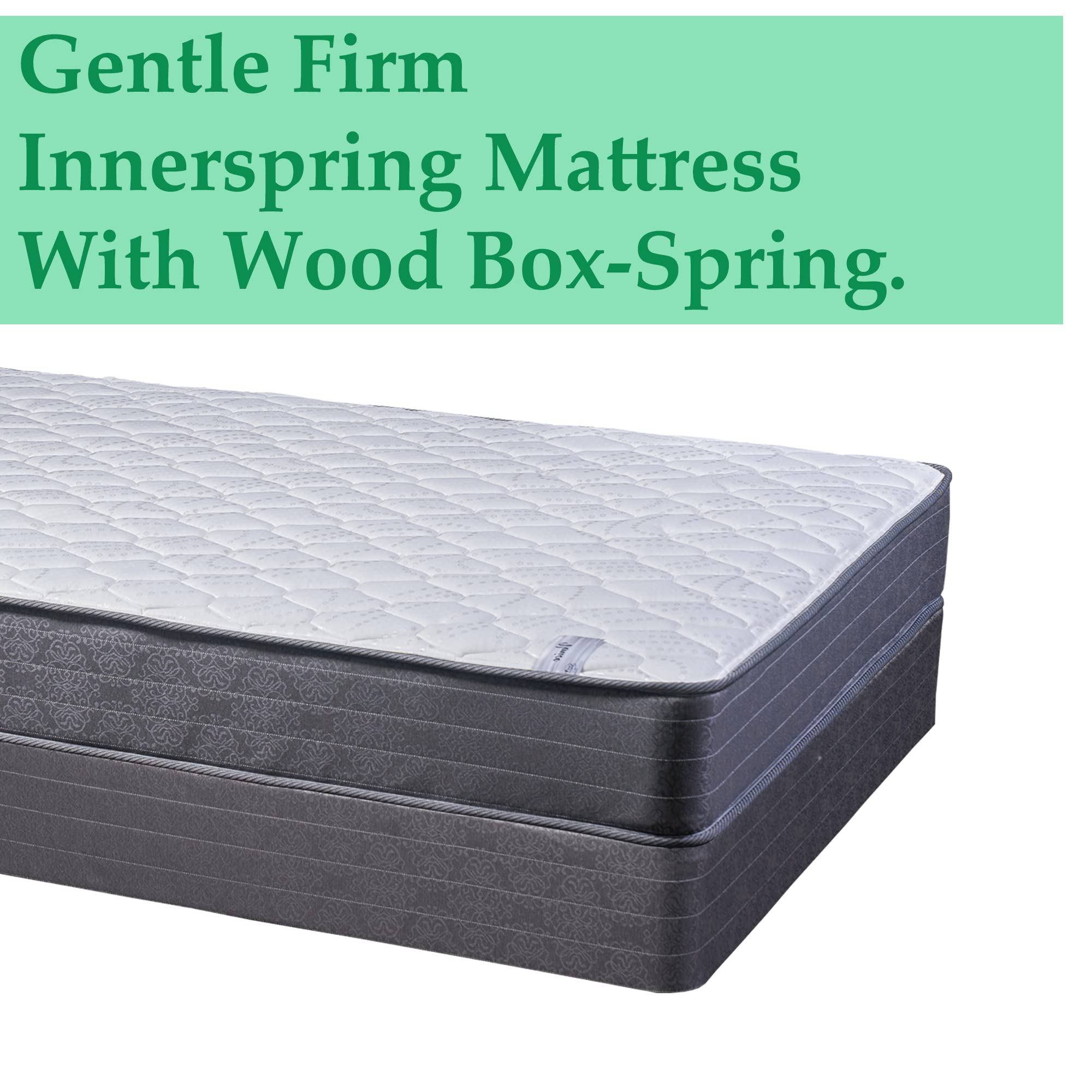 8-Inch Gentle Firm Supportive Yet Comfortable Innerspring Mattress with Wood Box Spring Foundation Set - Full Size Bed for Back Pain Relief & Pressure Point Support, Perfect for Guest Rooms, Dorms, and Small Bedrooms