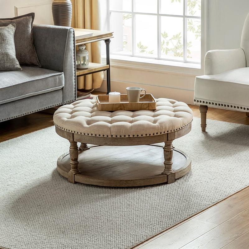 Danilynn Tufted Round Cocktail Ottoman Coffee Table - Stylish Footrest & Side Table for Living Room, Bedroom & Lounge Areas