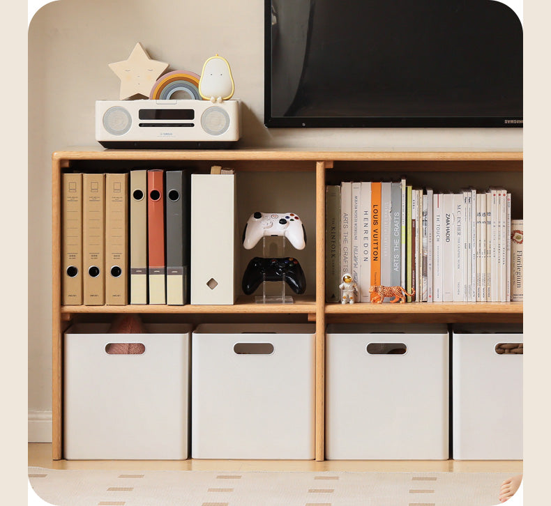 Modern Oak Solid Wood TV Stand with Storage - Minimalist Design for Living Room, Kids Toy Organizer & Media Console - Perfect for Home Entertainment & Playroom Organization