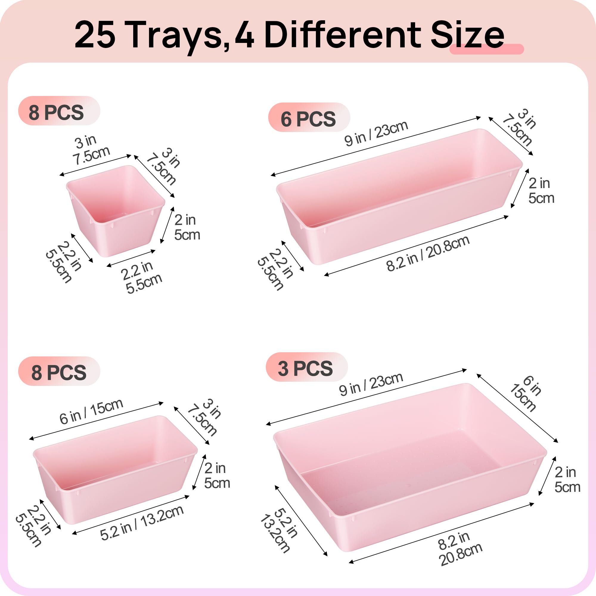 Vtopmart 25-Piece Plastic Drawer Organizer Set - 4-Size Bathroom Vanity & Kitchen Storage Bins for Makeup, Utensils, Office Supplies - Perfect for Bedroom, Bathroom & Kitchen Organization