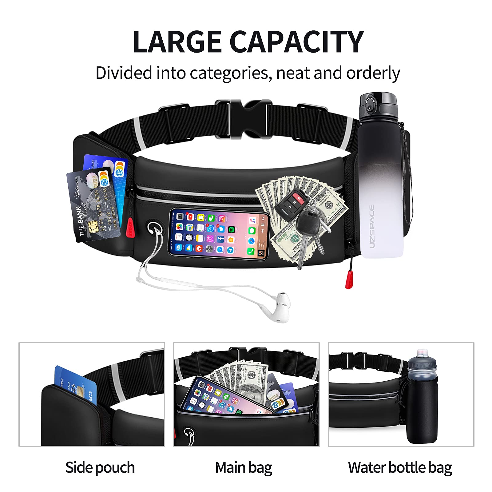 Yooumoga Running Belt with Water Bottle Holder - No Bounce Hydration Fanny Pack Waist Bag with Adjustable Phone Pocket, Waterproof Waist Pouch for Men & Women - Perfect for Jogging, Hiking & Outdoor Activities