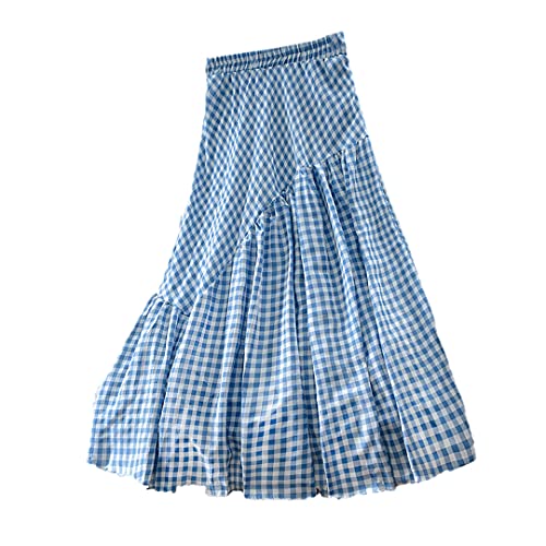 Stylish Plaid Midi Long Skirt for Women - High Waist A-Line Summer Skirt | Korean Fashion & Elegant Design | Perfect for Office, Dating & Casual Outings