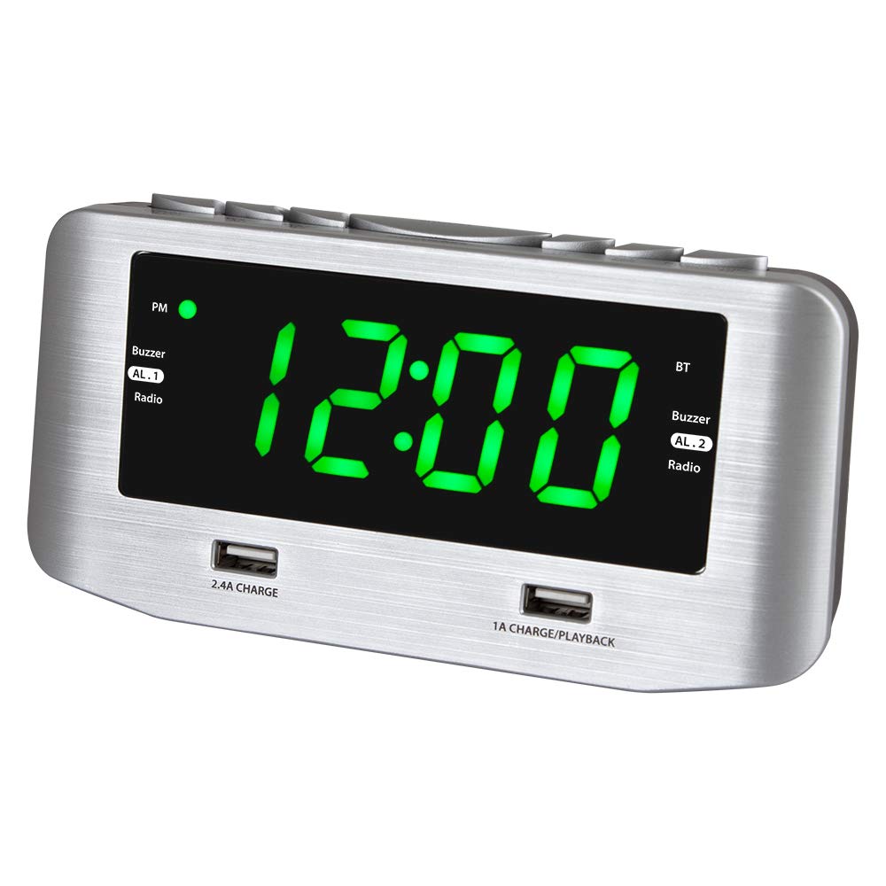 HANNLOMAX HX-146CR Digital Alarm Clock Radio with Bluetooth, PLL FM Radio, Dual Alarm, 1.2