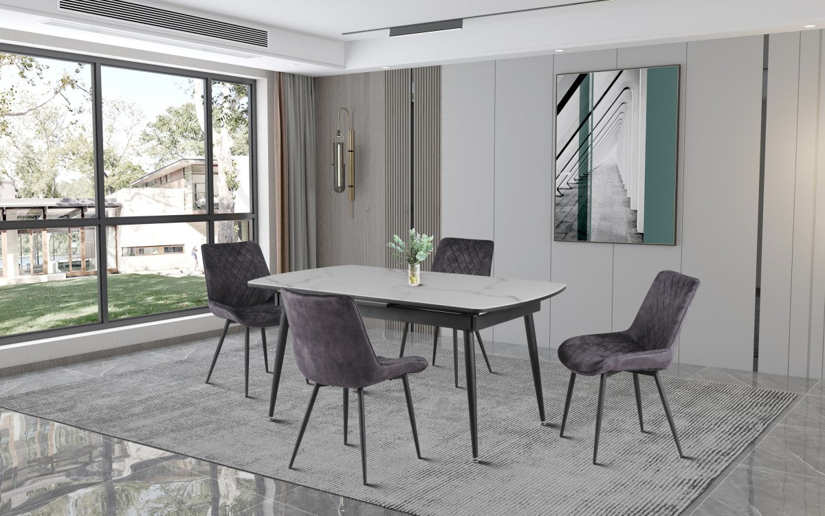 5-Piece Modern Dining Set - White & Grey Table and Chairs for Small Spaces | Kitchen & Breakfast Nook Furniture | Perfect for Apartments, Condos & Cozy Homes
