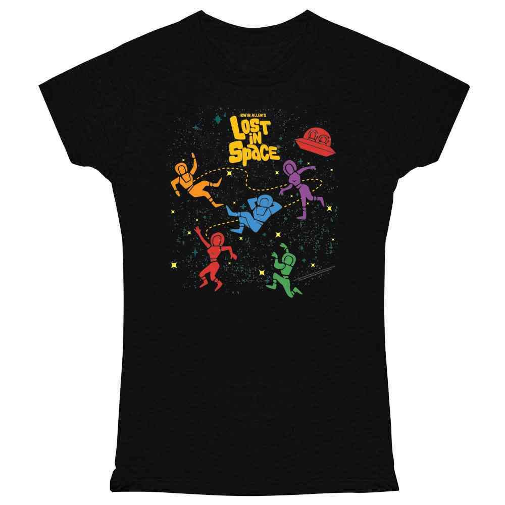 Pop Threads Lost in Space Retro Sci-Fi TV Show T-Shirt for Women | Vintage Floating Cast Graphic Tee | Casual Wear, Cosplay & Fan Gift
