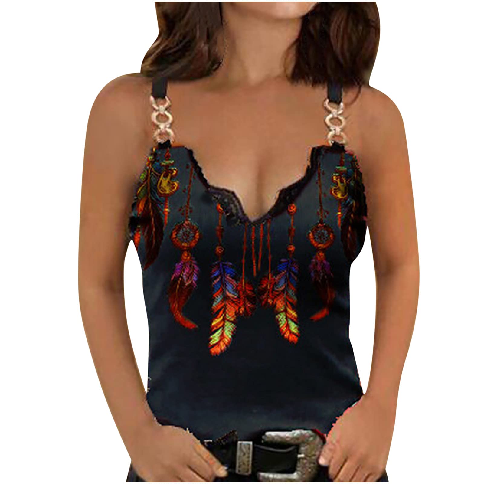 Women's Summer Lace Splicing Tank Tops - Butterfly Graphic Sleeveless Blouse & Cami Shirts for Casual Wear, Beach Outfits, and Summer Fashion