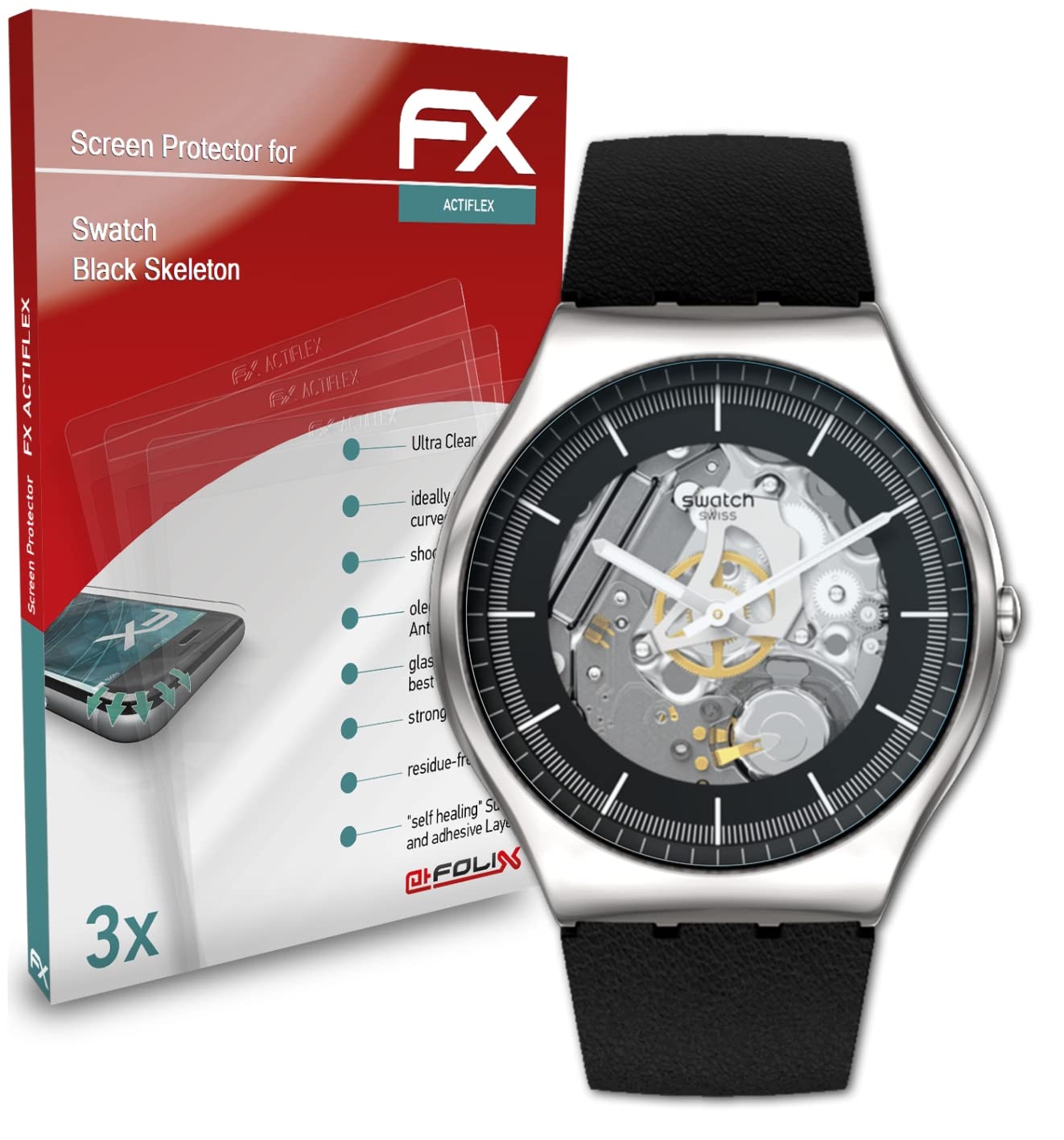 Premium Ultra Clear Flexible Screen Protector for Swatch Black Skeleton Watch - 3 Pack Scratch-Resistant FX Protection Film | Perfect for Daily Wear, Sports & Outdoor Activities