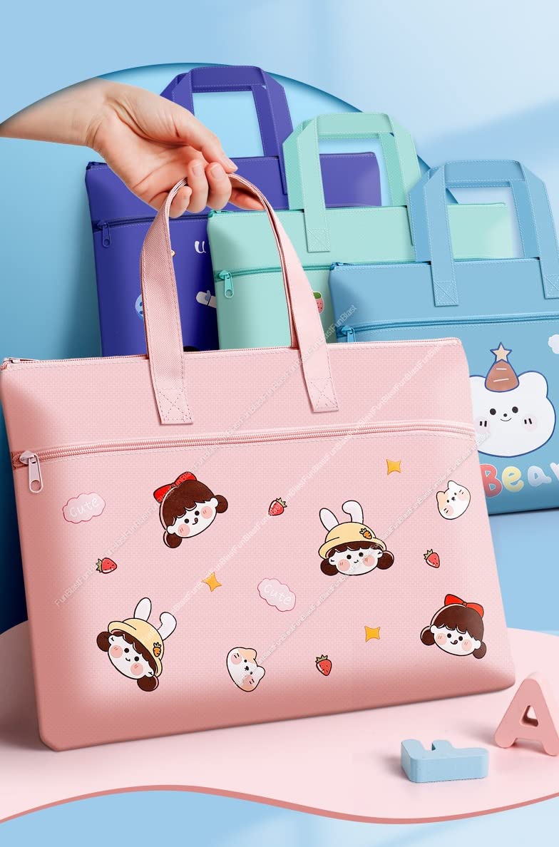 FunBlast Cute Cartoon Print Canvas Tote Bag - Multi-Purpose Double Layer Zipper Travel Bag for Men & Women - Perfect for Shopping, Work, Gym & Beach (Blue, Unisex-Adult)