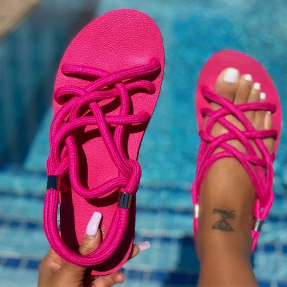 Women's Braided Rope Sandals - Open Toe Beach Shoes with Non-Slip Sole | Roman Style Flip Flops for Summer, Vacation & Seaside Walking