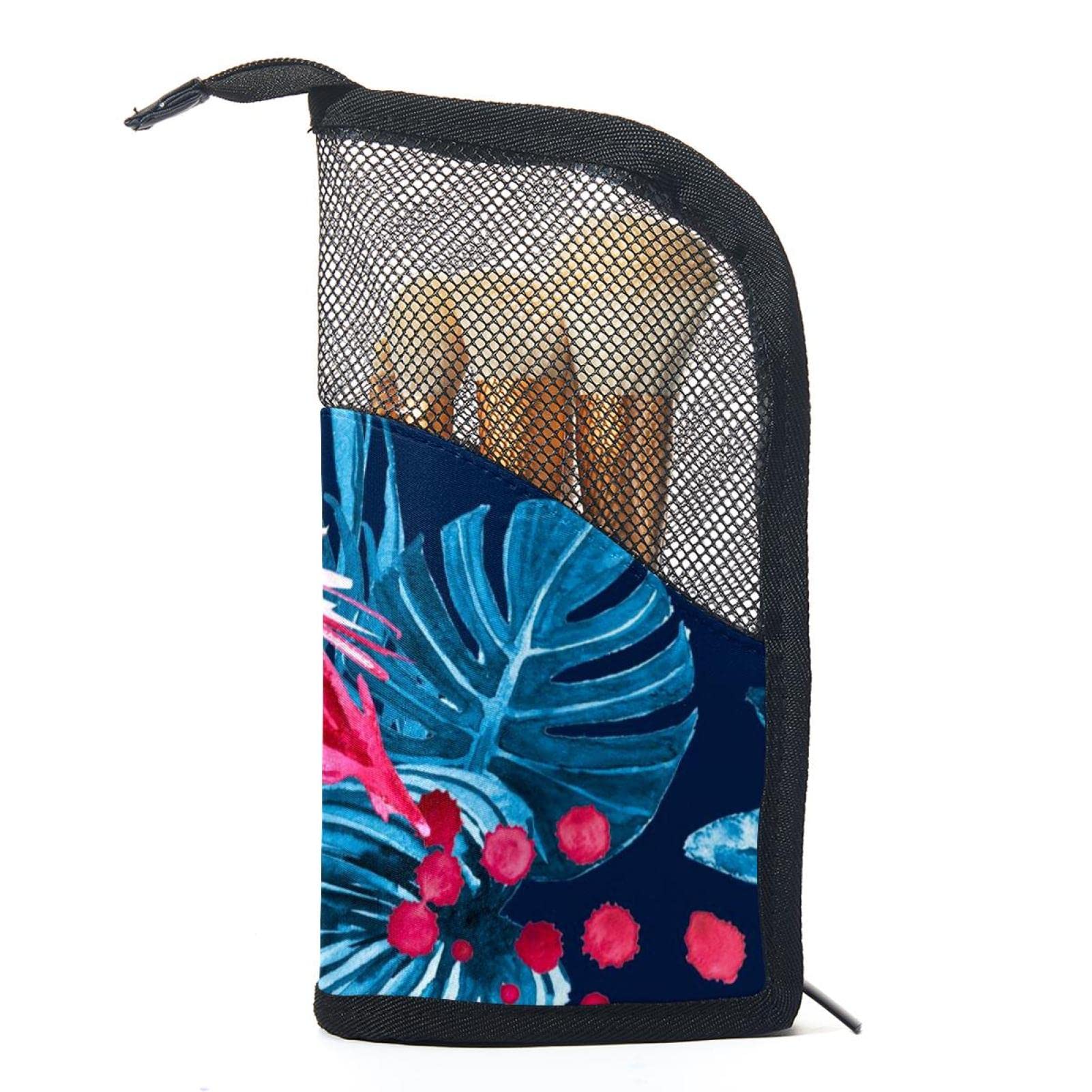 12-Piece Makeup Brush Organizer Bag with Tropical Flamingo Flower Design - Portable Travel Cosmetic Brush Holder Case for Makeup Artists & Beauty Enthusiasts - Perfect for Home, Travel & Professional Use