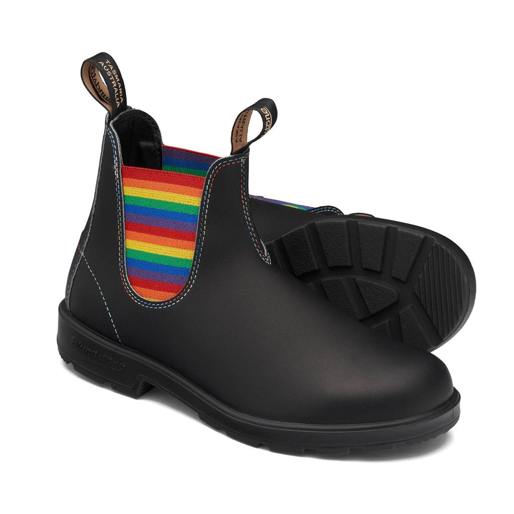 Blundstone 2105 Original Chelsea Boots - Black Leather with Rainbow Elastic & Contrast Stitching - Comfortable Slip-On Boots for Men & Women - Perfect for Work, Outdoor & Casual Wear