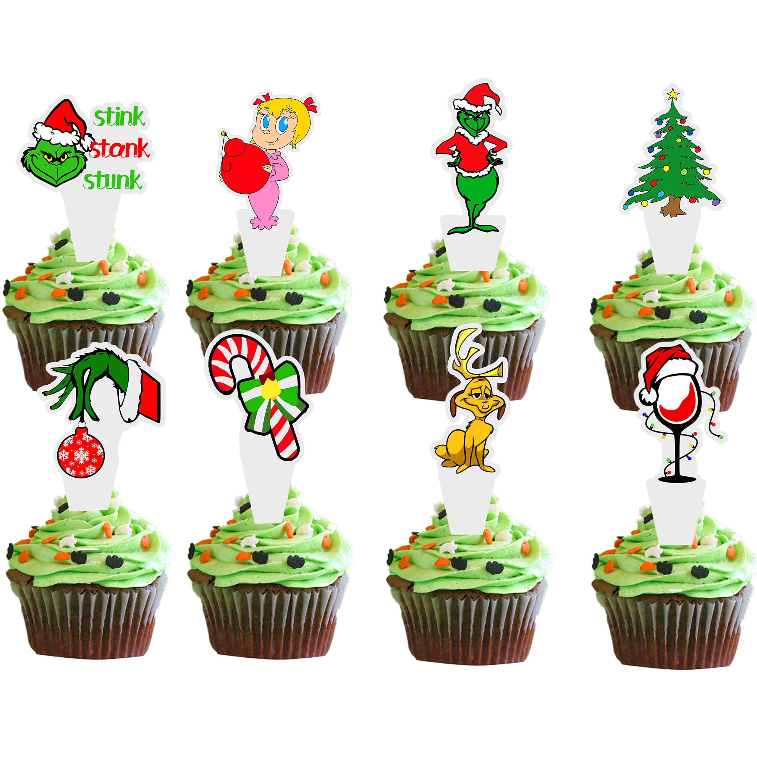 40Pcs Grinch Cupcake Toppers - Christmas & Birthday Party Decorations Kit - Cake Toppers for Grinch Themed Parties, Xmas Celebrations, Holiday Desserts - Perfect for Christmas, Birthday, and Holiday Gatherings