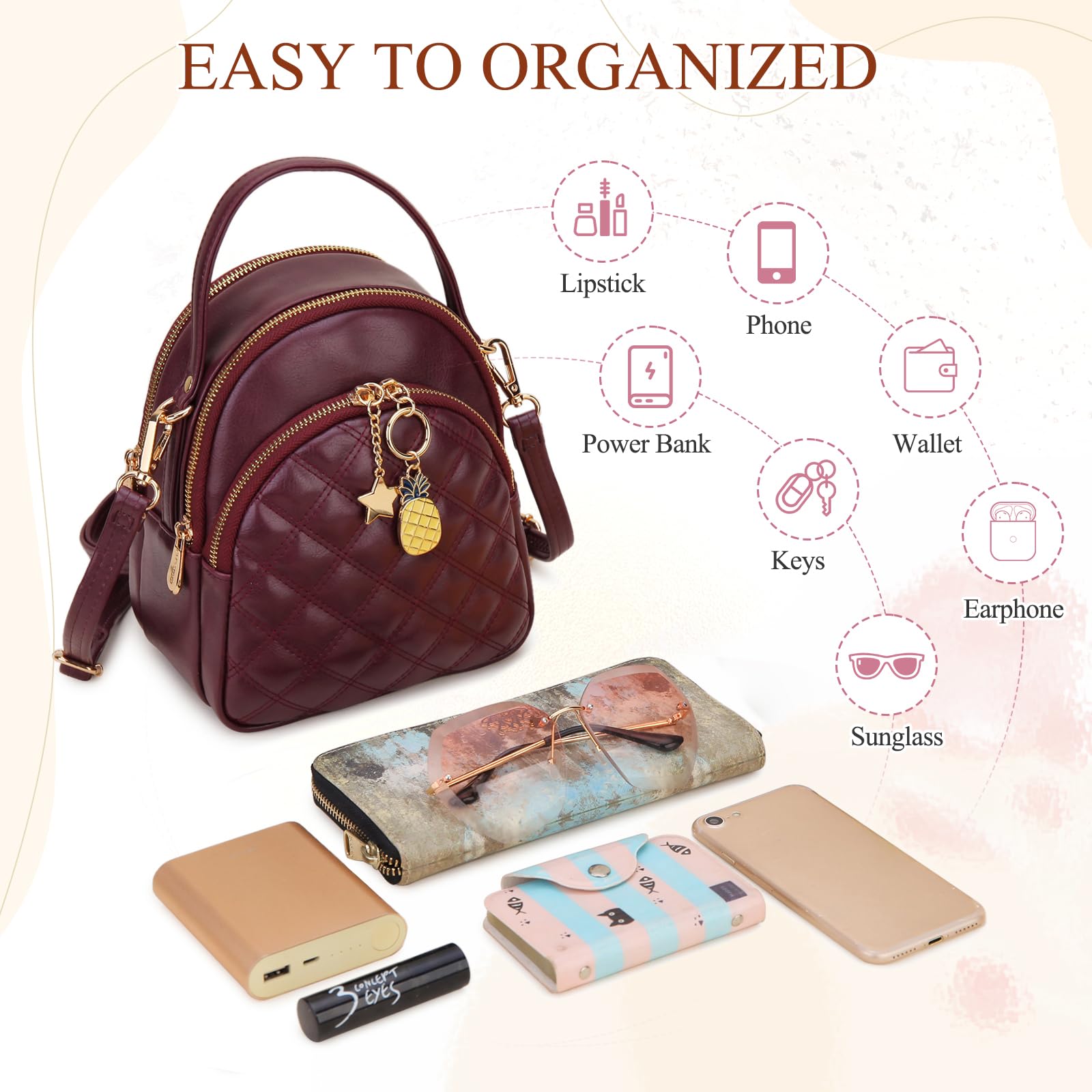VONXURY Mini Leather Backpack for Women - Stylish Travel Daypack & Purse