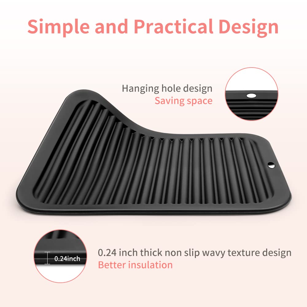 **Heat Resistant Silicone Mat for Hair Styling Tools - Large Hot Tools Straightener Mat for Curling Iron, Flat Iron & Vanity Countertop - Black (Perfect for Home Salon & Professional Use)**