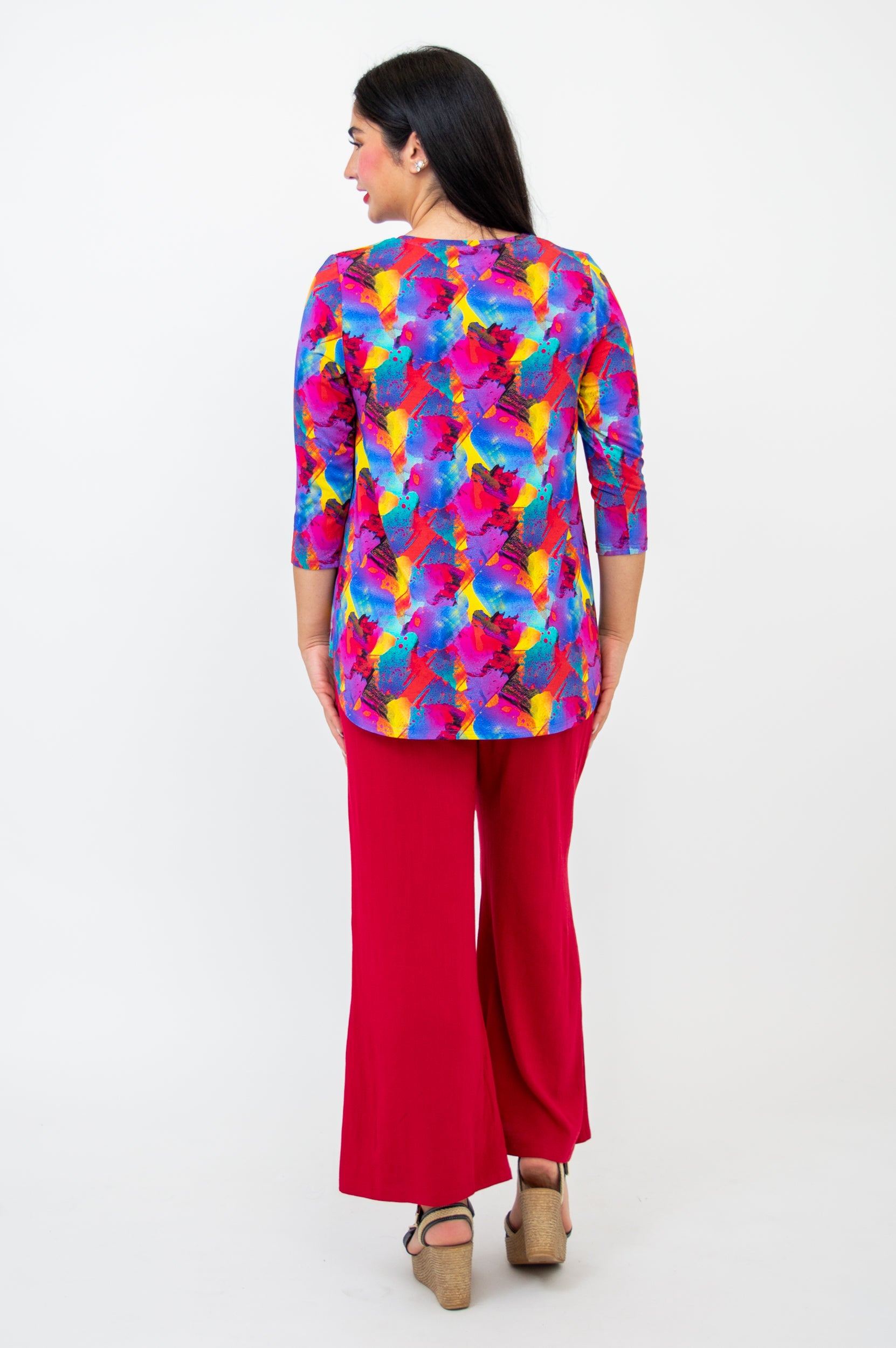 Jazz 3/4 Sleeve Women's Top - Starburst Print Bamboo Fabric Blouse for Casual Wear & Summer Outfits