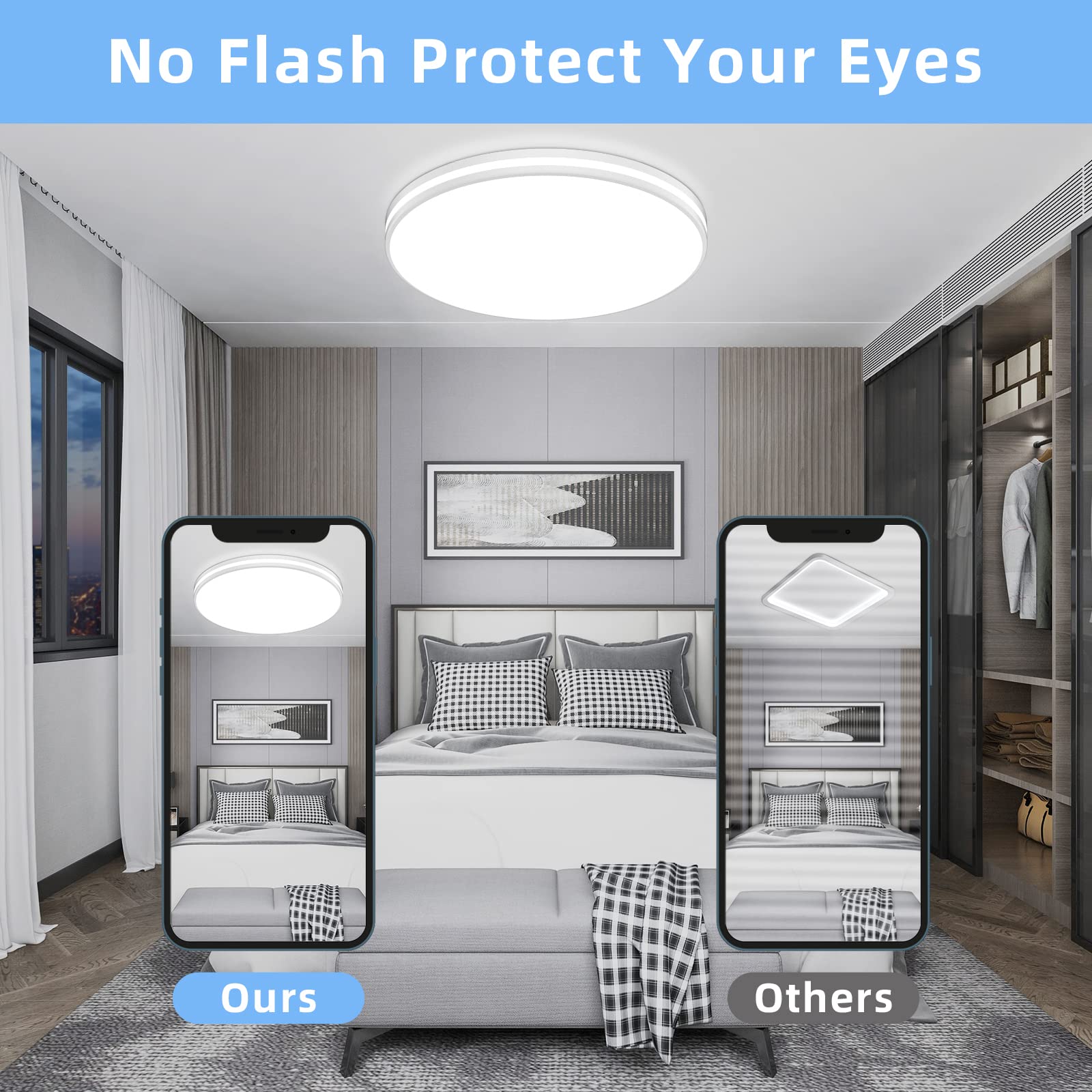 24W LED Ceiling Light Fixture - Flush Mount Daylight White Bathroom Lighting for Bedroom, Living Room & Kitchen | Dimmable Energy-Saving Lamp for Home & Office Use