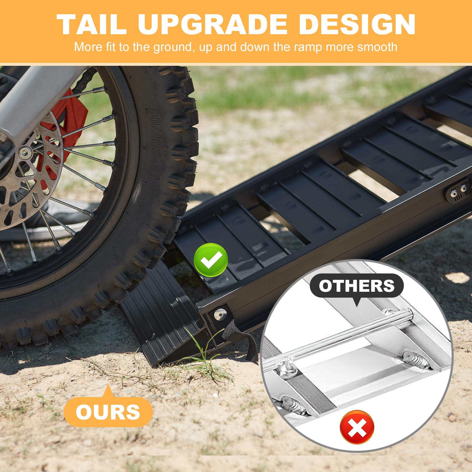Gardhom Heavy Duty Aluminum Bike Ramp - 440 LBS Capacity Motorcycle Loading Ramp for Pickup Trucks, Dirt Bikes, Lawn Mowers & Snow Blowers - Universal Car Tailgate Accessory (Black, 1PC) - Perfect for Garage Storage, Off-Road Adventures & Equipment Transport